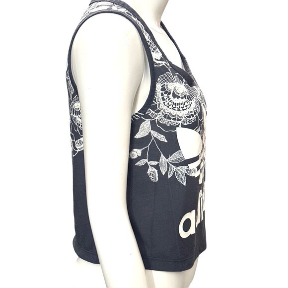 Adidas Originals Trefoil Crop Tank Floral Graphic Black White Large Athleisure - Picture 3 of 13